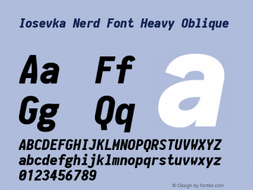 Iosevka Heavy Oblique Nerd Font Complete 1.8.4; ttfautohint (v1.5) Font Sample