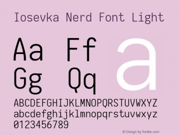 Iosevka Light Nerd Font Complete 1.8.4; ttfautohint (v1.5) Font Sample