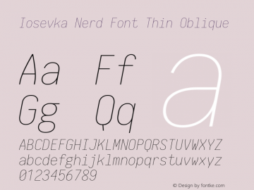 Iosevka Thin Oblique Nerd Font Complete 1.8.4; ttfautohint (v1.5) Font Sample
