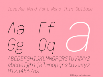 Iosevka Thin Oblique Nerd Font Complete Mono 1.8.4; ttfautohint (v1.5)图片样张