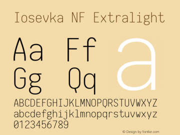 Iosevka Extralight Nerd Font Complete Windows Compatible 1.8.4; ttfautohint (v1.5) Font Sample