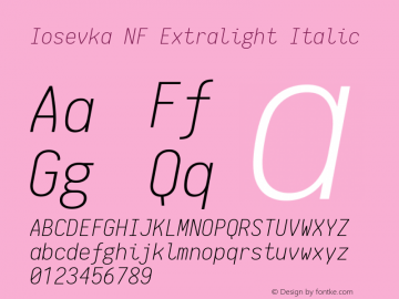 Iosevka Extralight Italic Nerd Font Complete Windows Compatible 1.8.4; ttfautohint (v1.5)图片样张