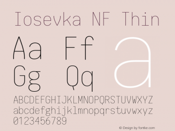 Iosevka Thin Nerd Font Complete Mono Windows Compatible 1.8.4; ttfautohint (v1.5) Font Sample