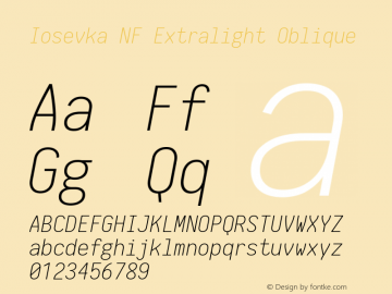 Iosevka Extralight Oblique Nerd Font Complete Mono Windows Compatible 1.8.4; ttfautohint (v1.5) Font Sample