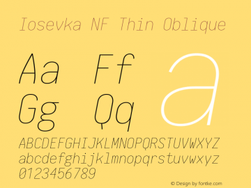 Iosevka Thin Oblique Nerd Font Complete Mono Windows Compatible 1.8.4; ttfautohint (v1.5) Font Sample