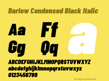 Barlow Condensed Black Italic Version 1.202 Font Sample