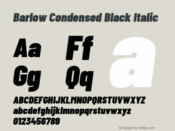 Barlow Condensed Black Italic Version 1.202 Font Sample