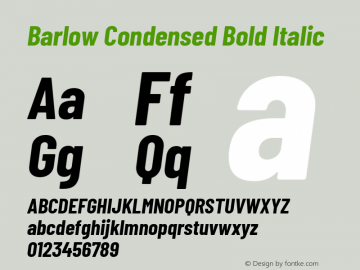 Barlow Condensed Bold Italic Version 1.202 Font Sample