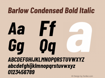 Barlow Condensed Bold Italic Version 1.202 Font Sample