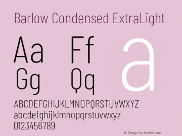 Barlow Condensed ExtraLight Version 1.202;PS 001.202;hotconv 1.0.88;makeotf.lib2.5.64775 Font Sample