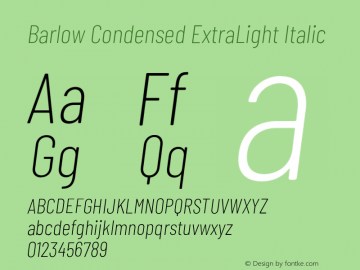 Barlow Condensed ExtraLight Italic Version 1.202;PS 001.202;hotconv 1.0.88;makeotf.lib2.5.64775 Font Sample