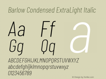 Barlow Condensed ExtraLight Italic Version 1.202 Font Sample