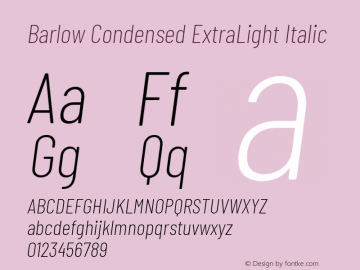 Barlow Condensed ExtraLight Italic Version 1.202 Font Sample