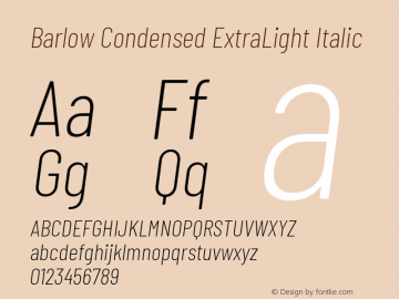 Barlow Condensed ExtraLight Italic Version 1.202 Font Sample