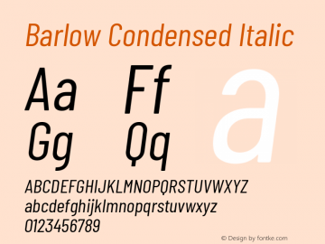 Barlow Condensed Italic Version 1.202 Font Sample