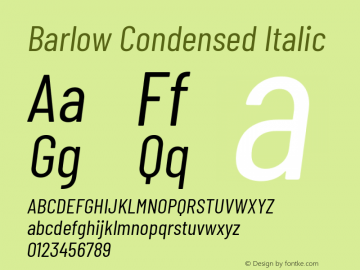 Barlow Condensed Italic Version 1.202 Font Sample