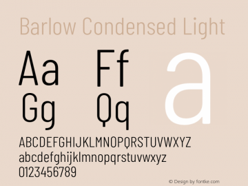 Barlow Condensed Light Version 1.202;PS 001.202;hotconv 1.0.88;makeotf.lib2.5.64775 Font Sample