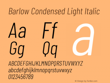 Barlow Condensed Light Italic Version 1.202;PS 001.202;hotconv 1.0.88;makeotf.lib2.5.64775 Font Sample