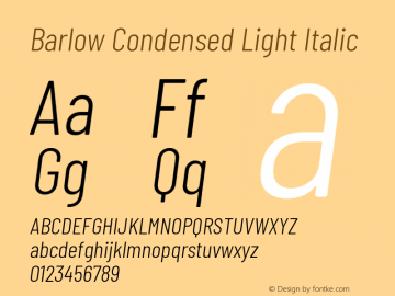 Barlow Condensed Light Italic Version 1.202 Font Sample