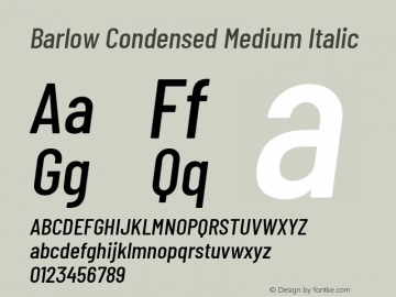 Barlow Condensed Medium Italic Version 1.202 Font Sample