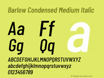 Barlow Condensed Medium Italic Version 1.202 Font Sample