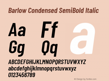 Barlow Condensed SemiBold Italic Version 1.202 Font Sample