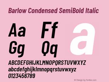 Barlow Condensed SemiBold Italic Version 1.202 Font Sample