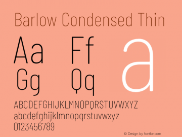 Barlow Condensed Thin Version 1.202;PS 001.202;hotconv 1.0.88;makeotf.lib2.5.64775 Font Sample