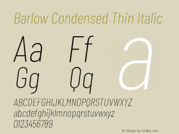 Barlow Condensed Thin Italic Version 1.202;PS 001.202;hotconv 1.0.88;makeotf.lib2.5.64775 Font Sample