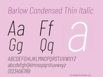 Barlow Condensed Thin Italic Version 1.202 Font Sample