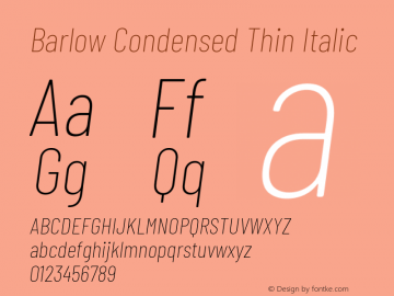 Barlow Condensed Thin Italic Version 1.202 Font Sample