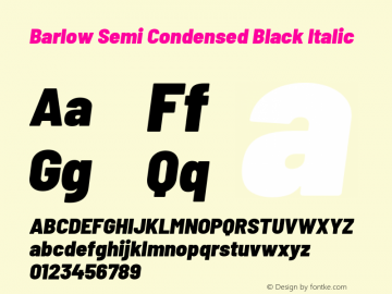 Barlow Semi Condensed Black Italic Version 1.202 Font Sample