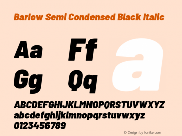 Barlow Semi Condensed Black Italic Version 1.202 Font Sample