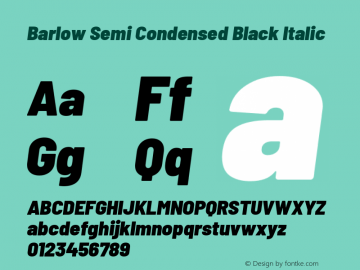 Barlow Semi Condensed Black Italic Version 1.202 Font Sample
