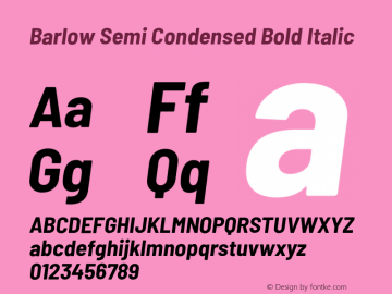 Barlow Semi Condensed Bold Italic Version 1.202;PS 001.202;hotconv 1.0.88;makeotf.lib2.5.64775 Font Sample