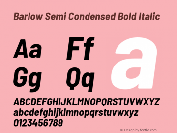 Barlow Semi Condensed Bold Italic Version 1.202 Font Sample