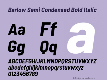 Barlow Semi Condensed Bold Italic Version 1.202 Font Sample