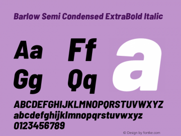 Barlow Semi Condensed ExtraBold Italic Version 1.202;PS 001.202;hotconv 1.0.88;makeotf.lib2.5.64775 Font Sample