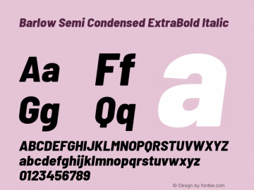 Barlow Semi Condensed ExtraBold Italic Version 1.202 Font Sample