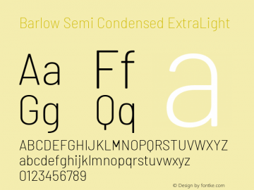 Barlow Semi Condensed ExtraLight Version 1.202 Font Sample