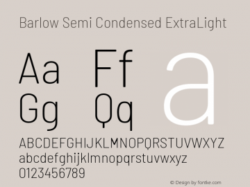 Barlow Semi Condensed ExtraLight Version 1.202 Font Sample