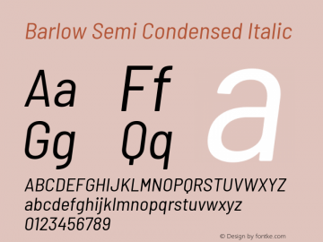 Barlow Semi Condensed Italic Version 1.202 Font Sample