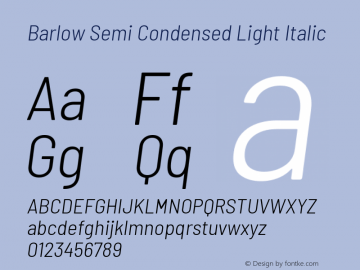 Barlow Semi Condensed Light Italic Version 1.202 Font Sample