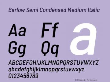 Barlow Semi Condensed Medium Italic Version 1.202;PS 001.202;hotconv 1.0.88;makeotf.lib2.5.64775 Font Sample