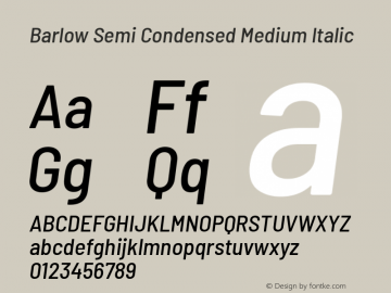 Barlow Semi Condensed Medium Italic Version 1.202 Font Sample