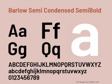 Barlow Semi Condensed SemiBold Version 1.202 Font Sample