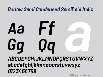 Barlow Semi Condensed SemiBold Italic Version 1.202;PS 001.202;hotconv 1.0.88;makeotf.lib2.5.64775 Font Sample