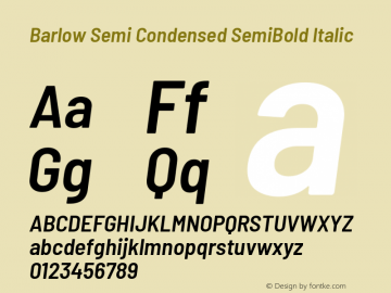 Barlow Semi Condensed SemiBold Italic Version 1.202 Font Sample