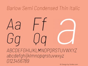 Barlow Semi Condensed Thin Italic Version 1.202;PS 001.202;hotconv 1.0.88;makeotf.lib2.5.64775 Font Sample