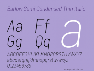 Barlow Semi Condensed Thin Italic Version 1.202 Font Sample